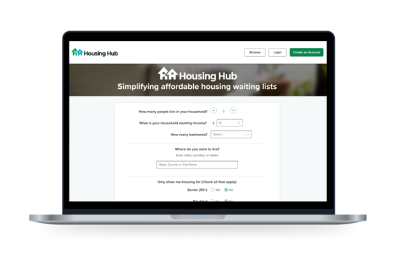 The Housing Hub App displayed on a laptop