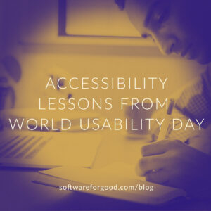 Accessibility Lessons from World Usability Day image of person writing in notebook in front of computer