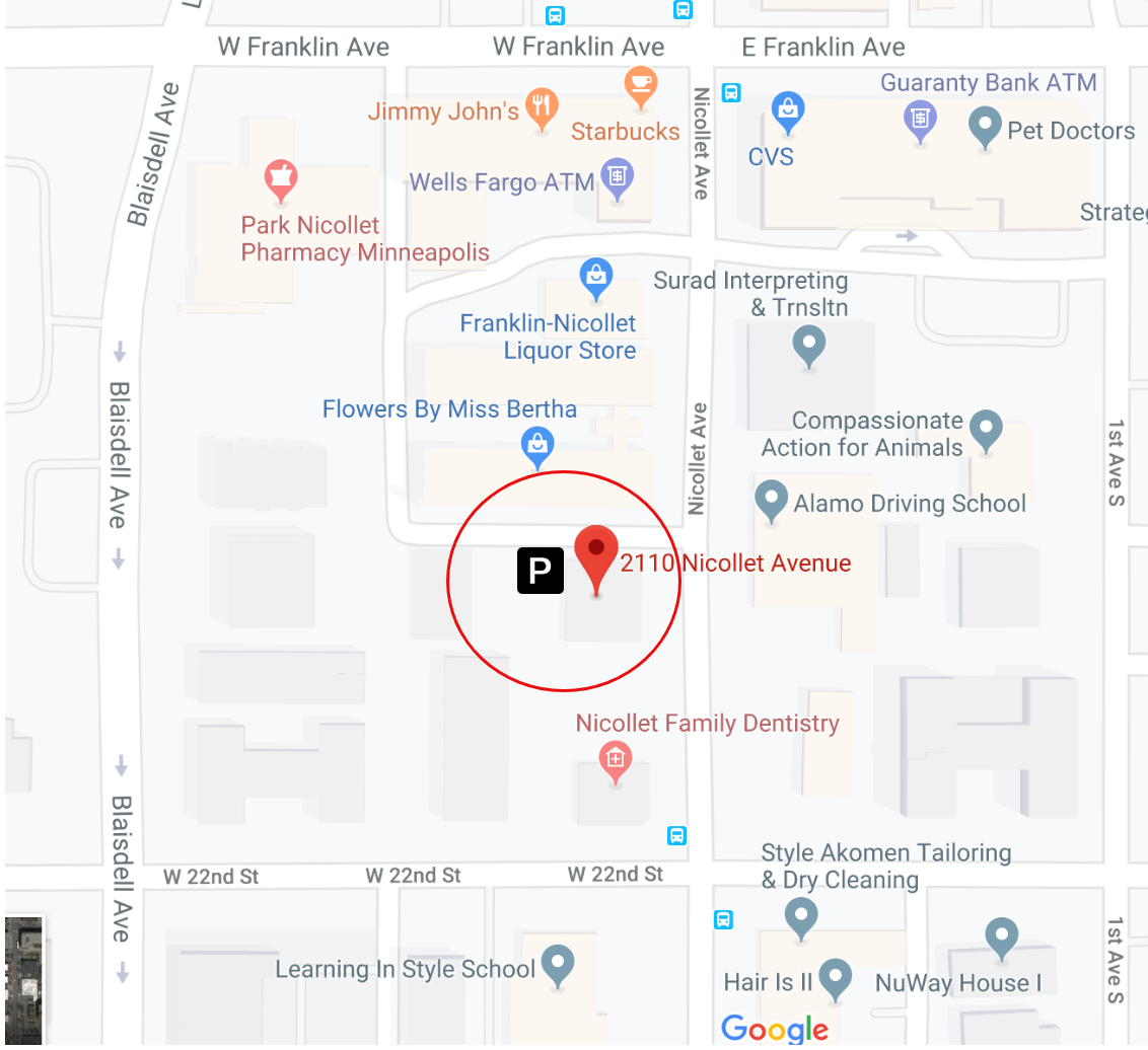 Map of Software for Good office at 2110 Nicollet Ave in Minneapolis.