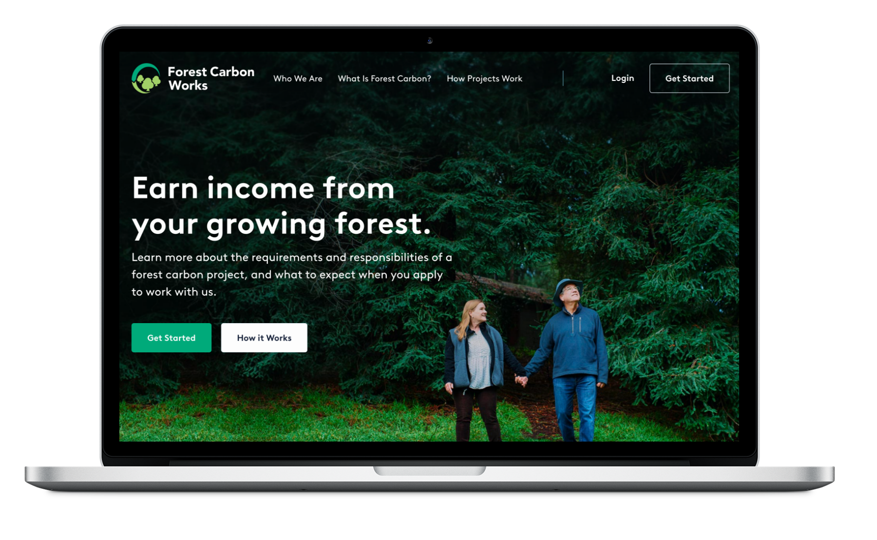 Screenshot of Forest Carbon Works website with headline 