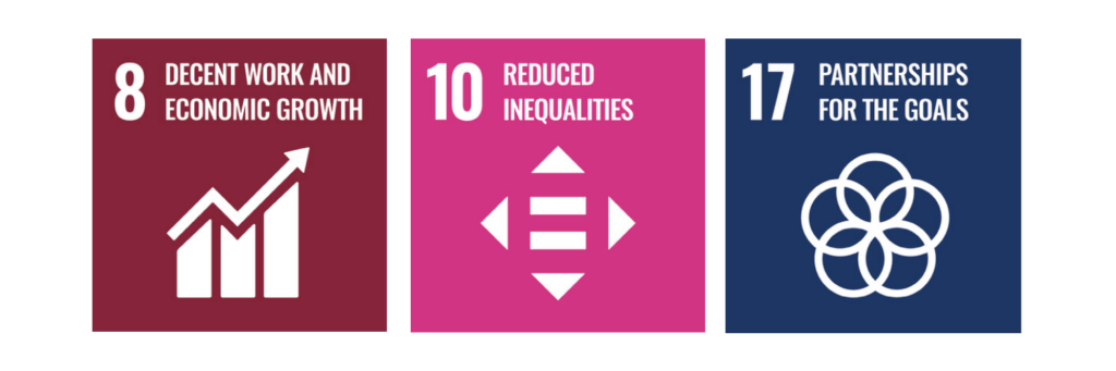 Graphics for Sustainable Development Goals: 8 Decent Work and Economic Growth. 10 Reduced Inequities. 17 Partnerships for the Goals.