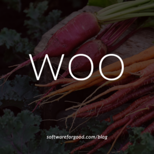 Image of carrots and kale, with text: Woo. softwareforgood.com/blog.