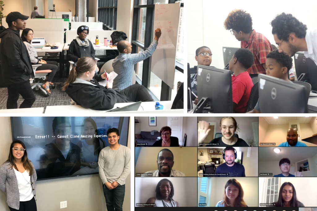 Collage of photos representing Software for Good's interns and apprentice program.