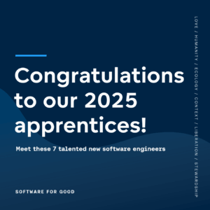 Text on background: Congratulations to our 2025 apprentices! Meet these 7 talented new software engineers.