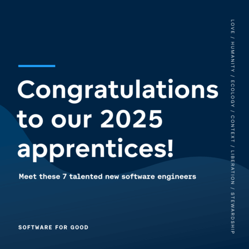 Text on background: Congratulations to our 2025 apprentices! Meet these 7 talented new software engineers.